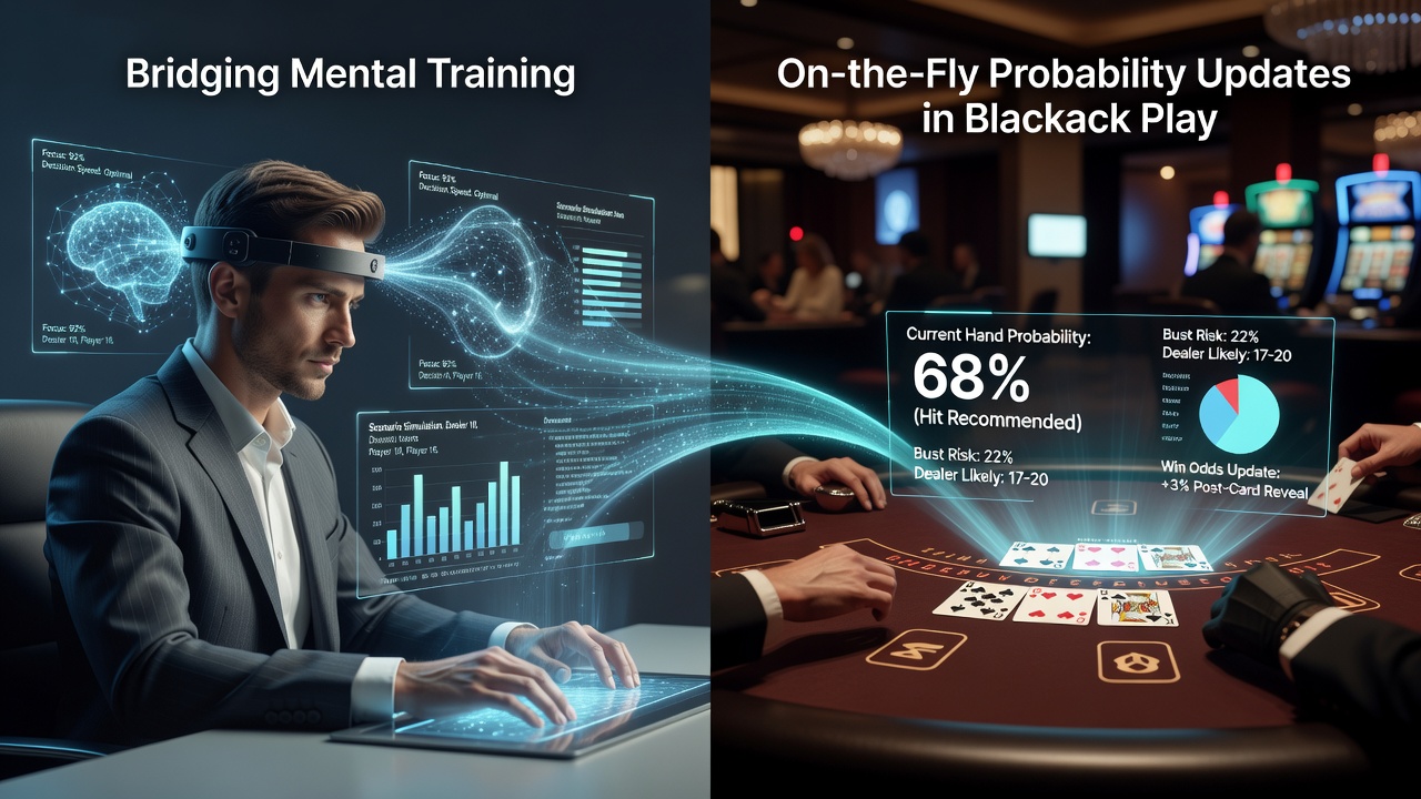 Blackjack-Tisch mit Fokus auf mentale Konzentration und Deck-Updates