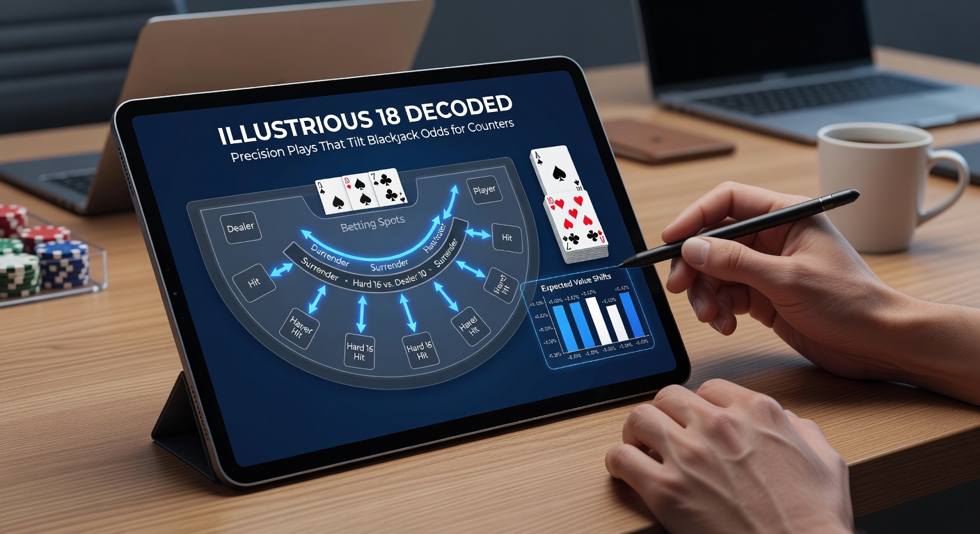 Tabelle mit Illustrious 18 Plays, True Counts und Edge-Beiträgen pro Stunde für Hi-Lo-Zähler
