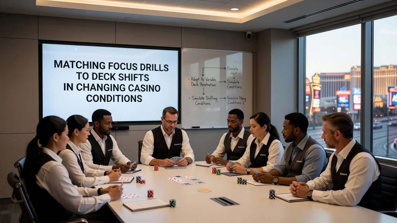 Illustration von Fokusdrills synchronisiert mit Deckveränderungen in einem Casino-Setting