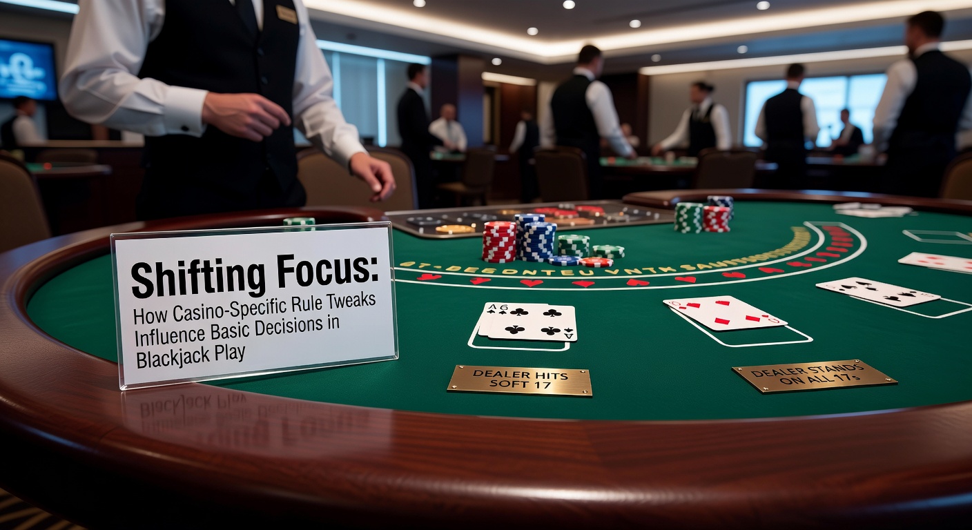 Blackjack-Tisch mit Karten und Chips unter verschiedenen Casino-Regeln