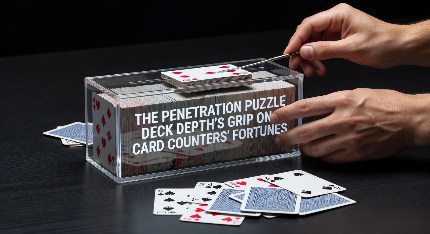 Ein Blackjack-Schuh mit mehreren Decks, der die Penetration-Tiefe illustriert, während der Dealer Karten austeilt