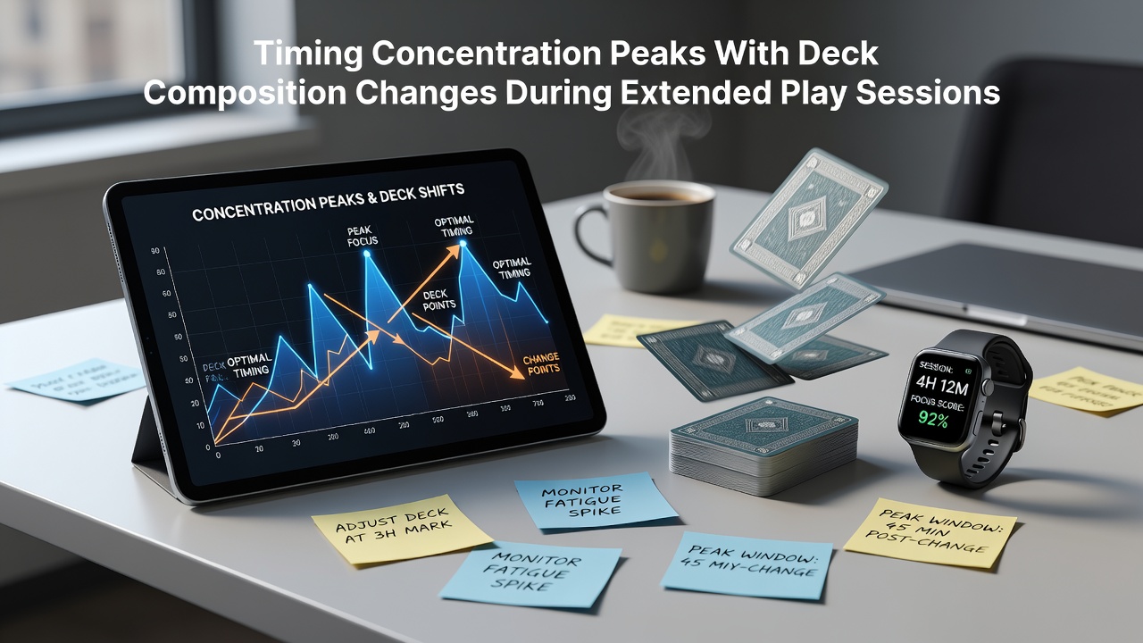 Diagramm zeigt Konzentrationsverläufe während Blackjack-Sessions mit Deckveränderungen