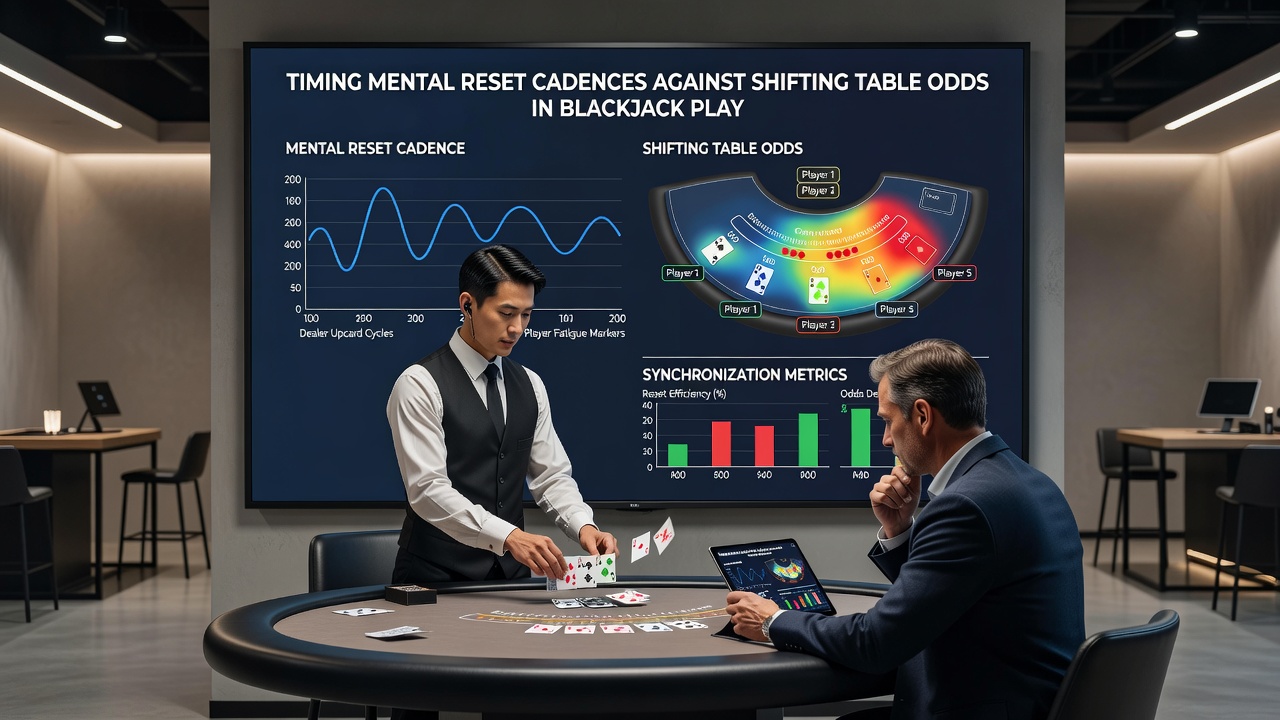Illustration von Blackjack-Tischsituationen mit mentalen Anpassungen und Quotenverschiebungen