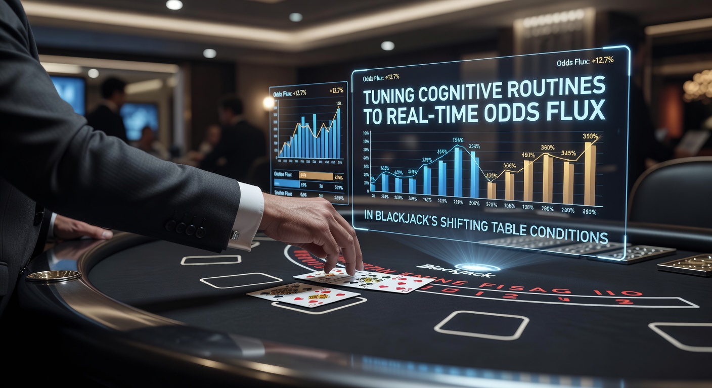 Blackjack-Tisch mit Karten und Chips unter variablen Beleuchtungsbedingungen